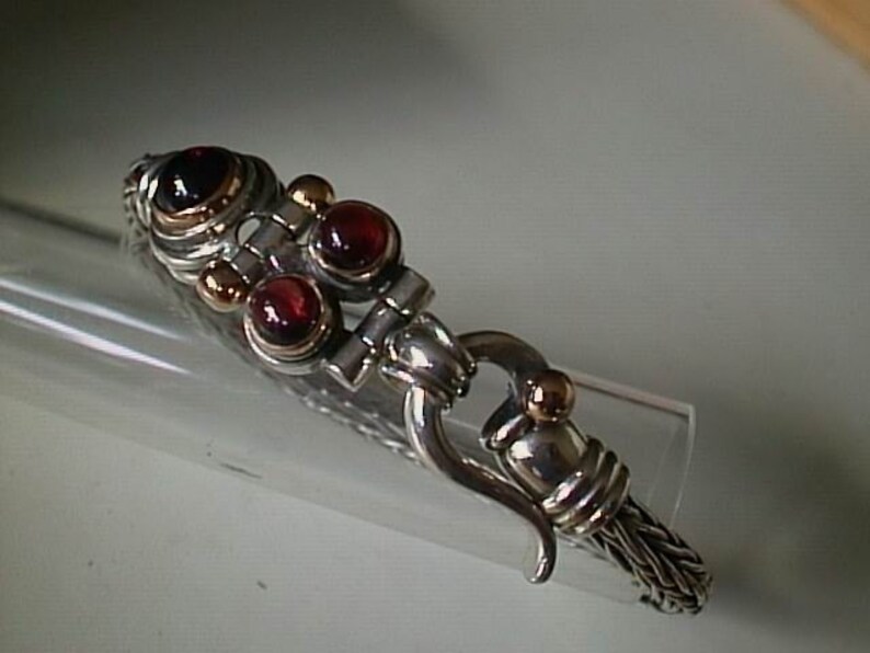 BRAIDED SILVER bracelet, Garnet red Gemstones image 3