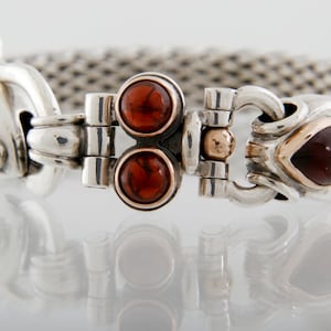 BRAIDED SILVER  bracelet red Garnet Gemstones, for Men and Women