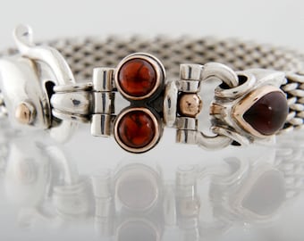 BRAIDED SILVER  bracelet red Garnet Gemstones, for Men and Women