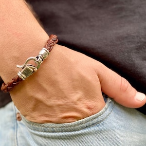 Gifts for couples, Braided Leather Bracelet, Brown Leather Wristband