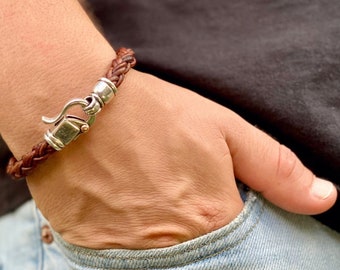 Regalos para parejas, Pulsera de cuero trenzado, Pulsera de cuero marrón