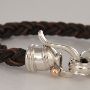 Unique bracelet For Men, Silver Leather Bracelet, Braided Leather Bracelet, Statement Leather Bracelet, Man Bangle Bracelet Artisan Jewelry image 8