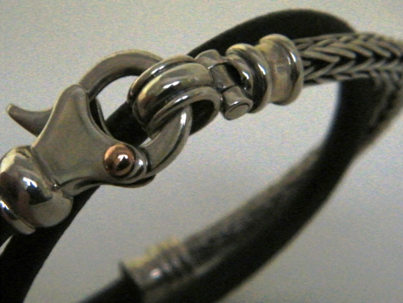 gifts for him, leather and SILVER braided BRACELET image 2