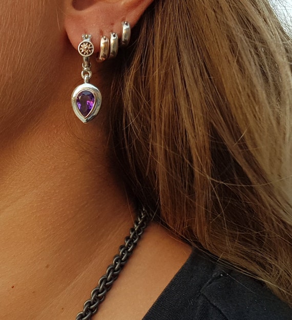Purple silver dangle earrings drop purple earrings amethyst Etsy