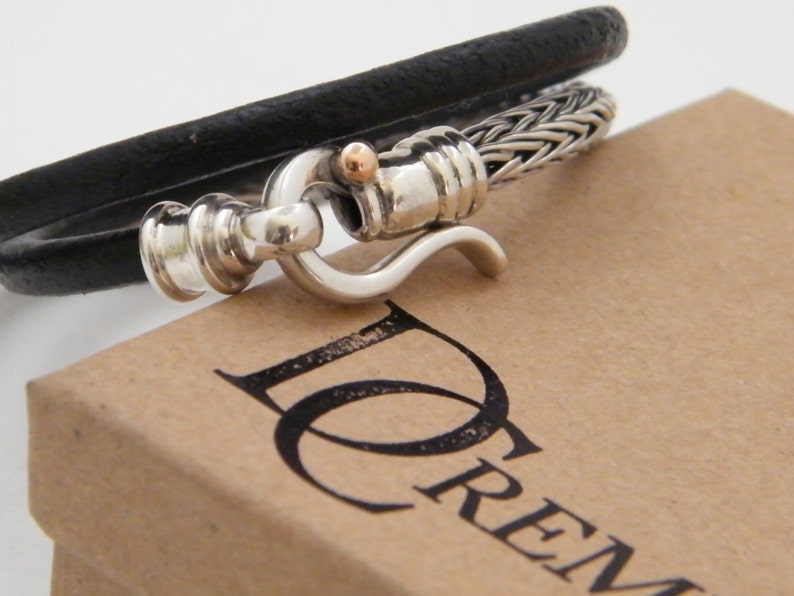 gifts for him, leather and SILVER braided BRACELET image 3