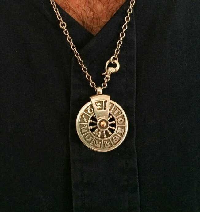 Zodiac Pendant Wheel of the Year Necklace With Gold Compass