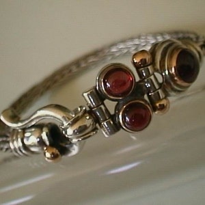 BRAIDED SILVER bracelet, Garnet red Gemstones image 2