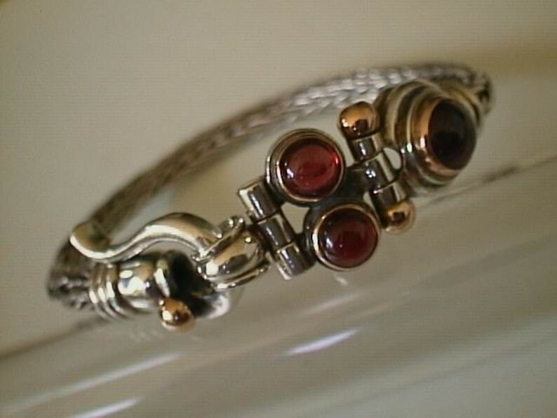 BRAIDED SILVER bracelet, Garnet red Gemstones image 2