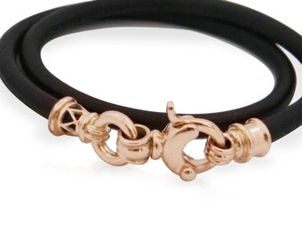 LEATHER BRACELET,  9k rose Gold clasps