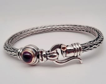 Hand Braided Silver sterling Bracelet-Silver and Garnet Bracelet- Silver Foxtail Bracelet