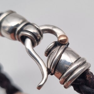 Unique bracelet For Men, Silver Leather Bracelet, Braided Leather Bracelet, Statement Leather Bracelet, Man Bangle Bracelet Artisan Jewelry image 3