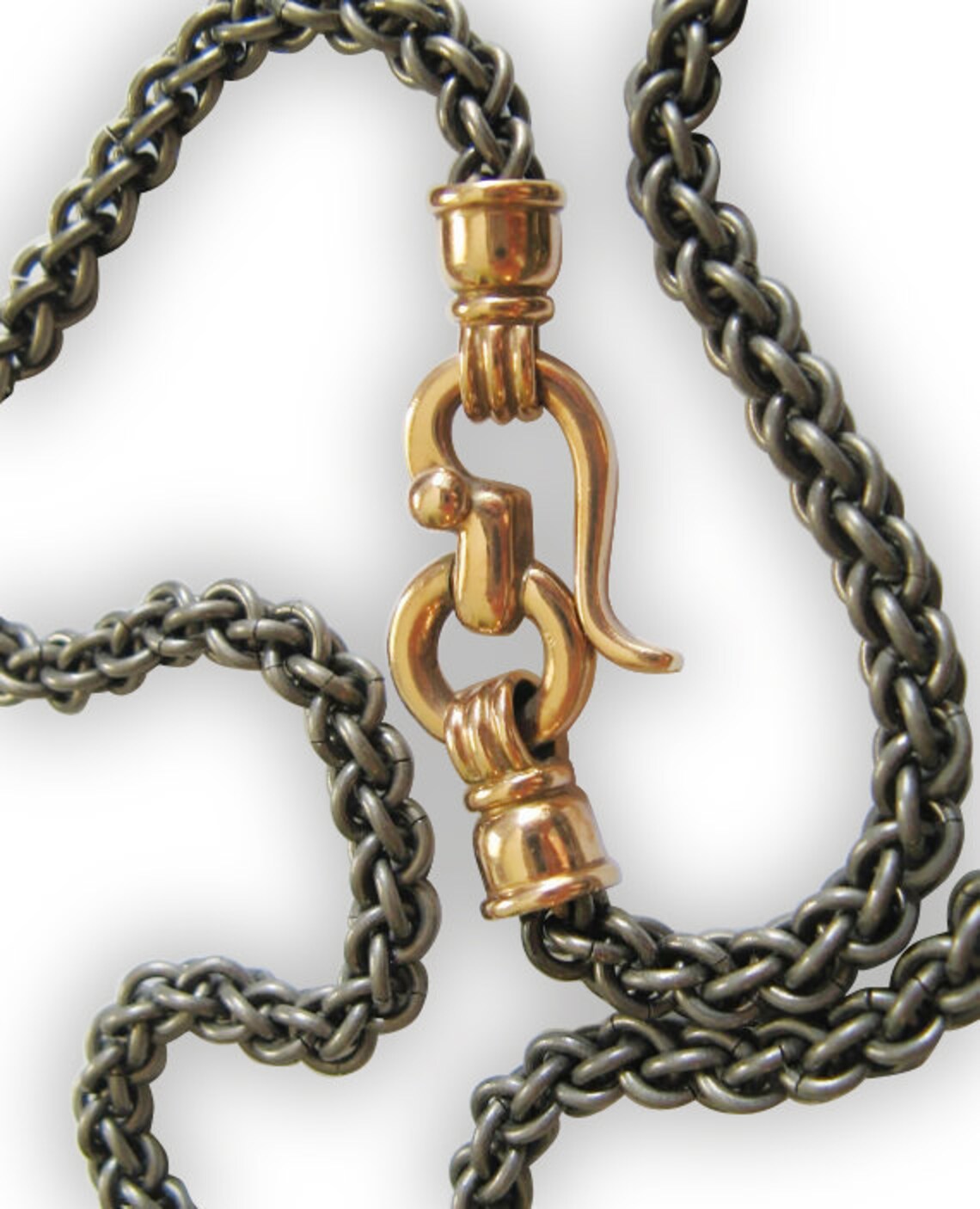 Titanium Necklace Chain Link With 9k Red Gold Clasp Etsy