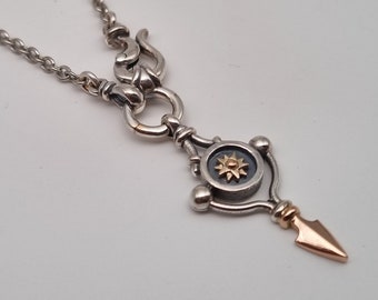Gifts for her, Artisan Necklace, Statement Jewelry, Silver And Gold Pendant