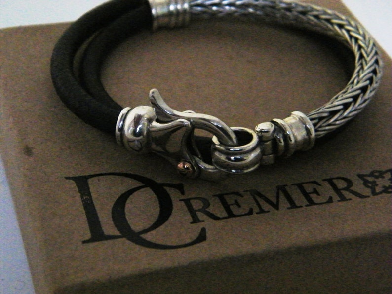 gifts for him, leather and SILVER braided BRACELET image 5