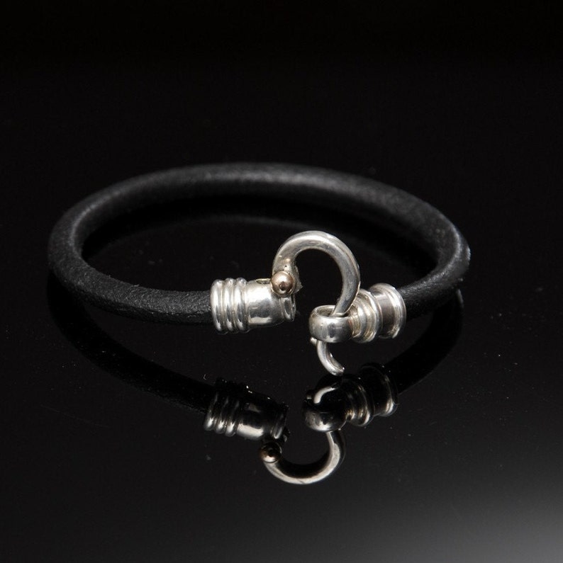 best man gift jewelry, Black Leather Bracelet image 1