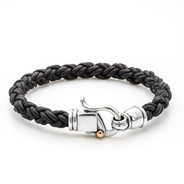 best friend gift, Bangle Bracelet, Black Leather Wristband, Black Leather Bracelet, Unique Leather Bracelet for men
