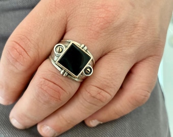 Chunky Silver and Onyx Ring