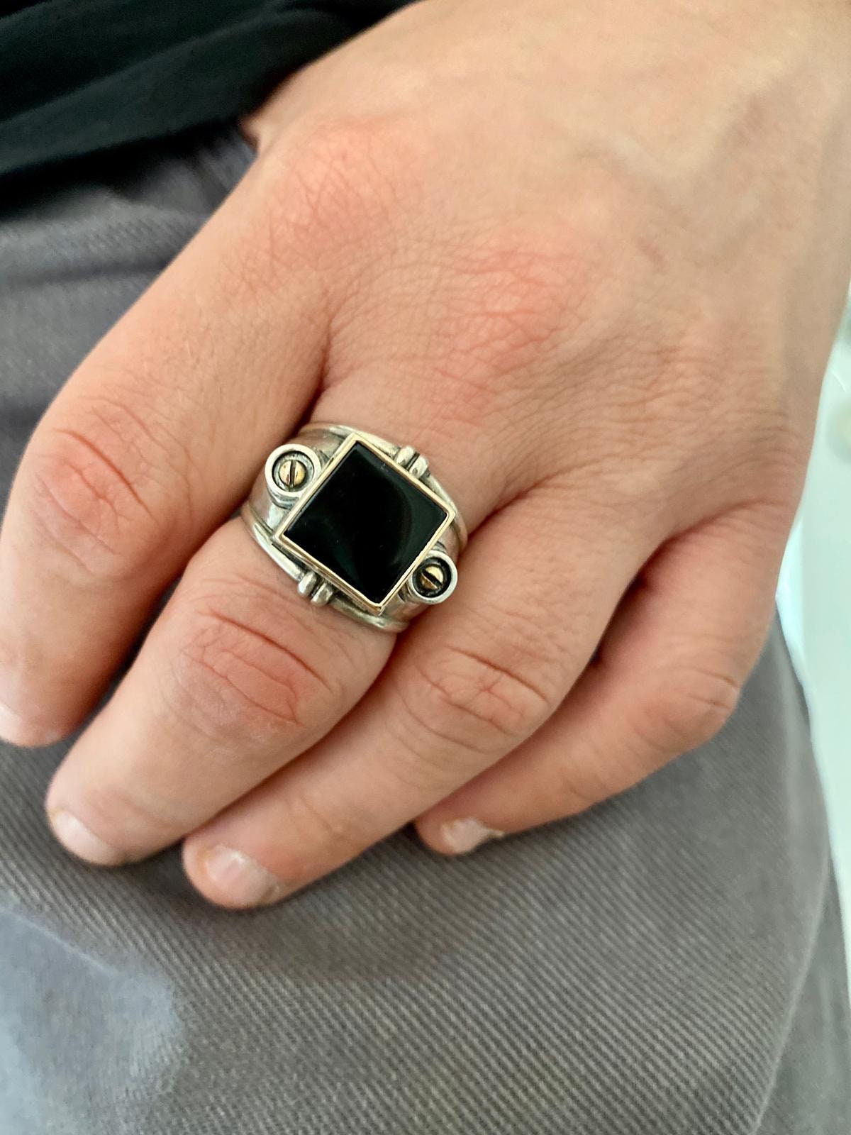 Men s Statement Ring Silver and Onyx Ring Chunky Silver Ring