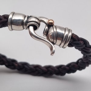 Unique bracelet For Men, Silver Leather Bracelet, Braided Leather Bracelet, Statement Leather Bracelet, Man Bangle Bracelet Artisan Jewelry image 4