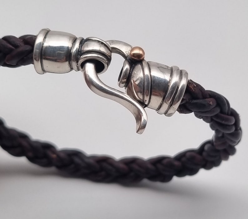 Unique bracelet For Men, Silver Leather Bracelet, Braided Leather Bracelet, Statement Leather Bracelet, Man Bangle Bracelet Artisan Jewelry image 4