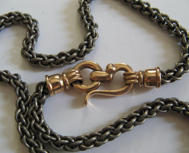 Titanium Necklace Chain Link With 9k Red Gold Clasp Etsy