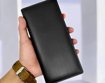 Handgemaakte lange leren portemonnee voor heren Unisex echte volnerf dubbelgevouwen organizer Minimalistisch geld- en kaarthoudercadeau