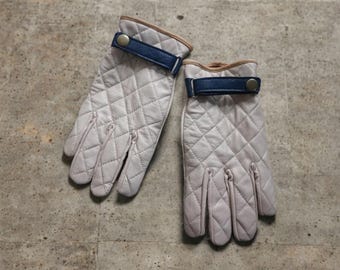 Vintage geïnspireerde crèmekleurige leren diamanthandschoenen voor alledaagse motorstijl, echt leer, winterhandschoenen, autohandschoenen