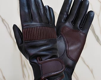 Retro vintage lederen motorhandschoenen, echt leer, winterhandschoenen, autohandschoenen, modehandschoenen