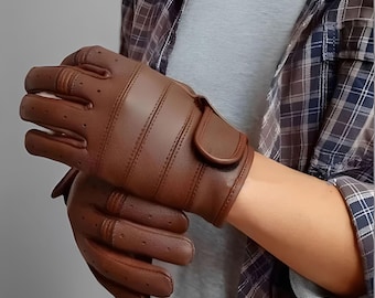 Genuine Leather Motorcycle Gloves Full Finger Unisex Riders, Leather Gloves, Genuine Leather, Winter Gloves, Driving Gloves