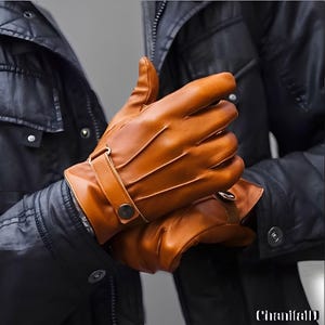 Classic Buckle Leather Biker Gloves for Men, Leather Gloves, Genuine Leather, Winter Gloves, Driving Gloves, Fashion Gloves