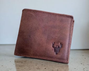 Volnerf Crazy Horse lederen portemonnee voor heren, handgemaakte tweevoudige minimalistische portemonnee, verweerd rundleer