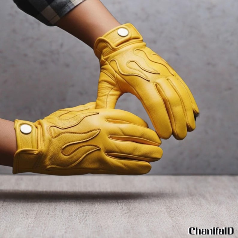 Vintage Motorcycle Riding Gloves with Burning Flame Design, Genuine Leather, Winter Gloves, Driving Gloves