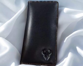 Lange portemonnee van echt rundleer voor heren, klassiek minimalistisch ontwerp