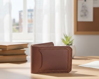 Handmade Leather Bifold Wallet for Men, Full Grain Folding Wallet