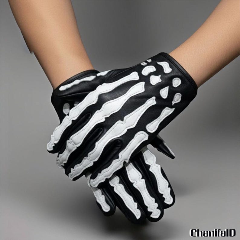 Gothic Vintage Skull Bone Leather Gloves Elegant and Bold Statement Accessory, Genuine Leather, Winter Gloves, Driving Gloves