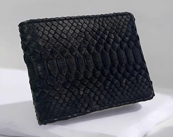 Cartera de piel de serpiente auténtica con clip para billetes plegable premium para hombre, clásica y cómoda, de piel de pitón, de piel de serpiente, de cuero exótico.