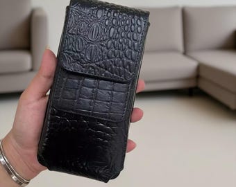 Telefoonholster voor herenriem van echt leer, handgemaakt heuptasje van koeienhuid, cadeau voor hem