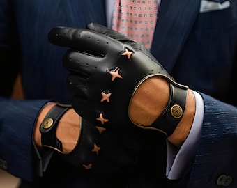 SCHOTT N.Y.C 1980s Men Winter GLOVES & Logo ~ Black Leather