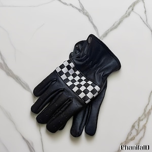 Zigzag Pattern Leather Gloves Unisex Full Finger Biker Protection, Leather Gloves, Genuine Leather, Winter Gloves, Driving Gloves