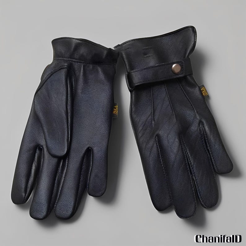 Classic Buckle Leather Biker Gloves for Men, Leather Gloves, Genuine Leather, Winter Gloves, Driving Gloves, Fashion Gloves
