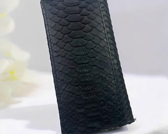 Cartera larga para hombre de piel de serpiente auténtica y diseño exclusivo, cartera de piel de pitón, cartera de piel de serpiente, cuero exótico, cartera de serpiente