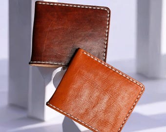 Gebruinde leren portemonnee voor heren zandkleurig volnerf leer