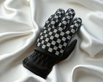 Bold Checkered Design Hand Gloves with a Contemporary and Chic Appeal, Leather Gloves, Genuine Leather, Winter Gloves, Driving Gloves