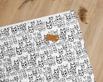 Cat Print Wrapping Paper Roll (30 inch by 180 inch) • Quirky Kitty Gift Wrap • Funny Cat Lover Packaging • Black & White Cat Pattern Paper