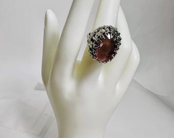 Vintage Sarah Coventry Red Cabochon Cocktail Ring Bold Statement Ring