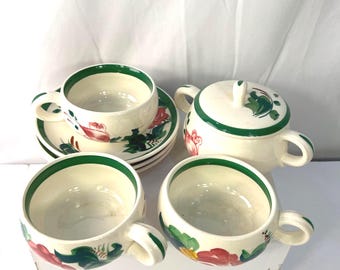 Rideau Pottery Hand-Painted Floral Bowl Sugar Bowl Set - Made in Canada