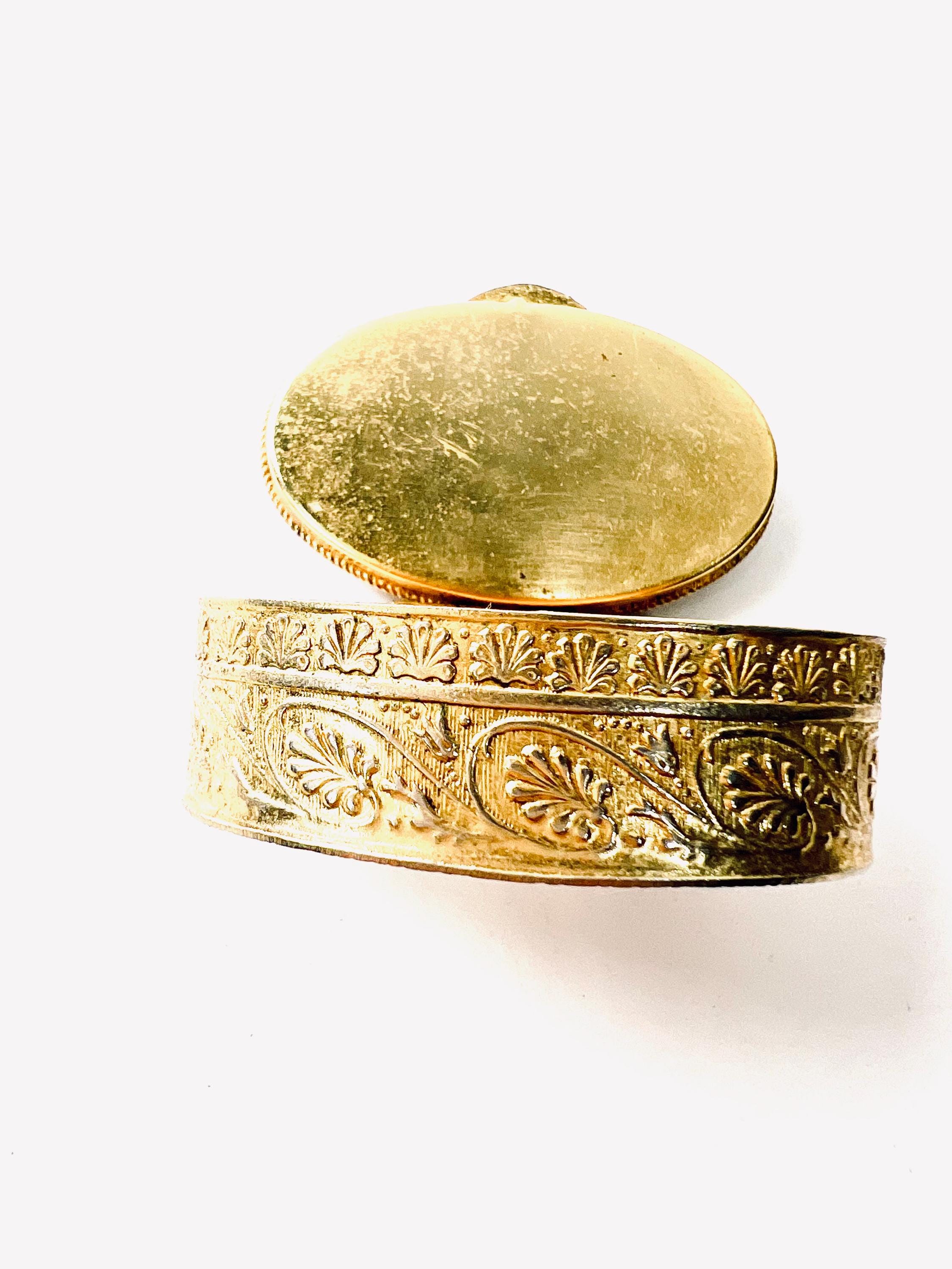 Vintage Stone Trinket Oval Gold Tone Pill Box Decorative Keepsake Tin