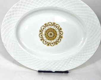 Vintage Wedgwood Gold Medallion Oval Serving Platter English China Decorative Platter