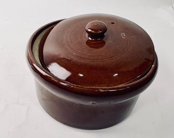 Cazuela con tapa de cerámica vintage Moira, Inglaterra, gres marrón, decoración rústica de cocina