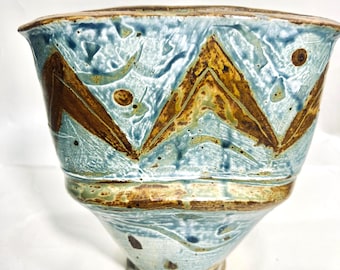 Vintage Studio Pottery Vase Blue Rustic Ceramic Handmade Artisan Decor